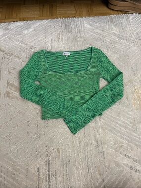 Beginning Boutique Green Ribbed Square-Neck Long Sleeve Top